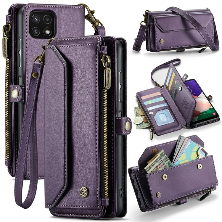 CASEME C36 Series For Samsung Galaxy A22 5G (EU Version) Case Crossbody Lanyard Flip Leather Phone Cover