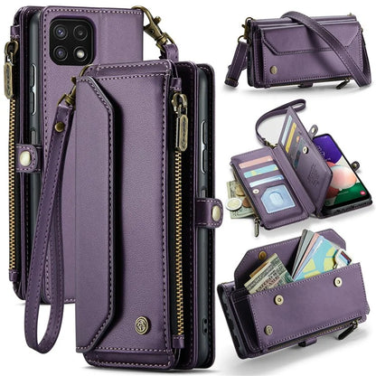 CASEME C36 Series For Samsung Galaxy A22 5G (EU Version) Case Crossbody Lanyard Flip Leather Phone Cover