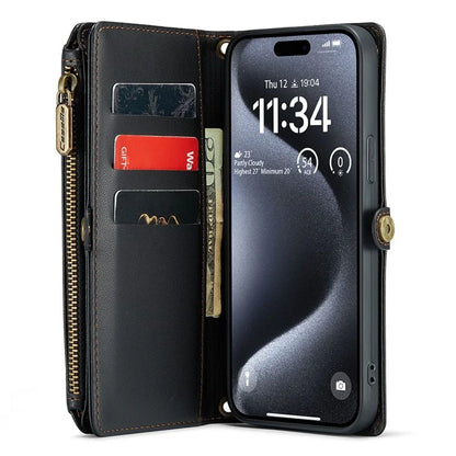 CASEME C36 Series For iPhone 15 Pro Max Case Leather Phone Cover with Crossbody Strap 10 Card Holder Bag