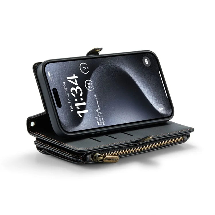 CASEME C36 Series For iPhone 15 Pro Max Case Leather Phone Cover with Crossbody Strap 10 Card Holder Bag