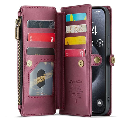 CASEME C36 Series For iPhone 15 Pro Max Case Leather Phone Cover with Crossbody Strap 10 Card Holder Bag