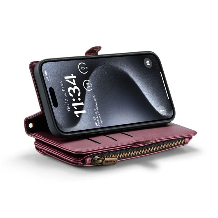 CASEME C36 Series For iPhone 15 Pro Max Case Leather Phone Cover with Crossbody Strap 10 Card Holder Bag