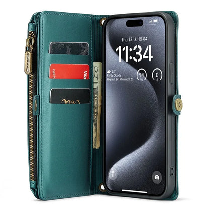 CASEME C36 Series For iPhone 15 Pro Max Case Leather Phone Cover with Crossbody Strap 10 Card Holder Bag