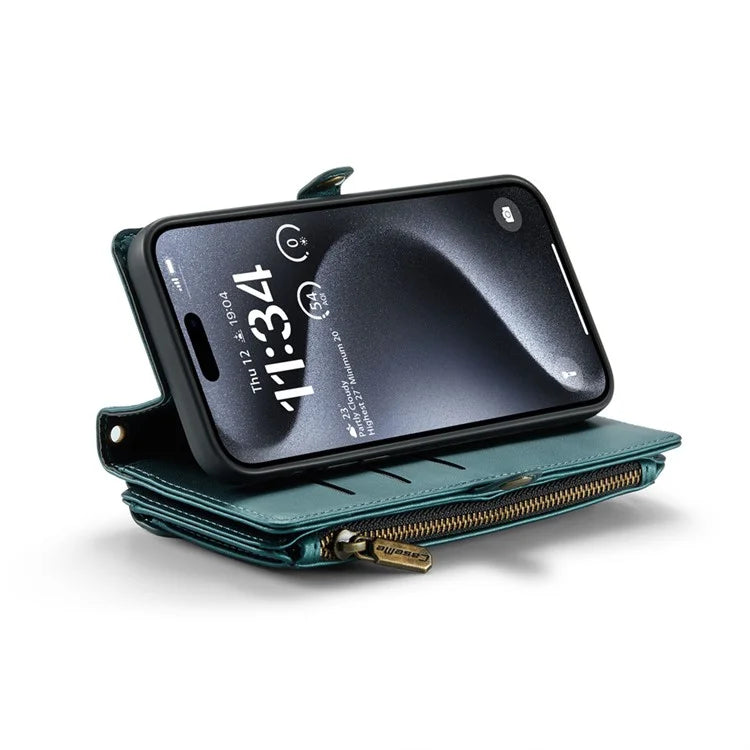 CASEME C36 Series For iPhone 15 Pro Max Case Leather Phone Cover with Crossbody Strap 10 Card Holder Bag