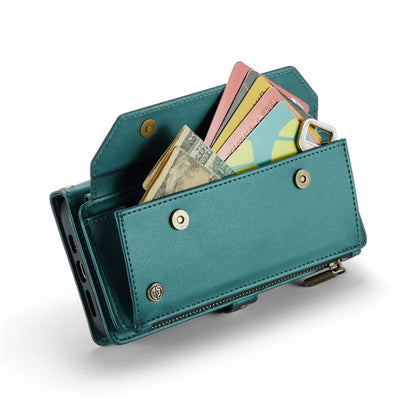 CASEME C36 Series For iPhone 15 Pro Max Case Leather Phone Cover with Crossbody Strap 10 Card Holder Bag