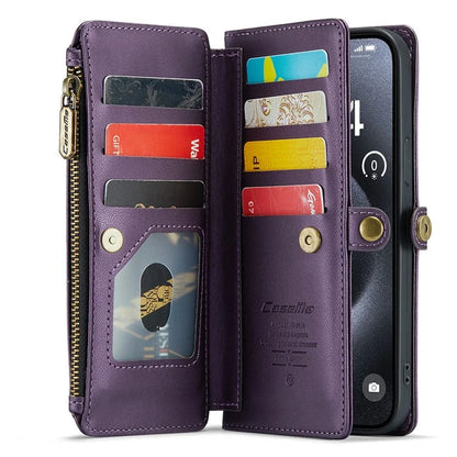CASEME C36 Series For iPhone 15 Pro Max Case Leather Phone Cover with Crossbody Strap 10 Card Holder Bag