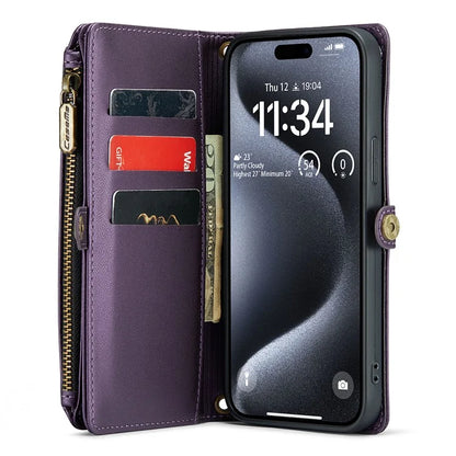 CASEME C36 Series For iPhone 15 Pro Max Case Leather Phone Cover with Crossbody Strap 10 Card Holder Bag