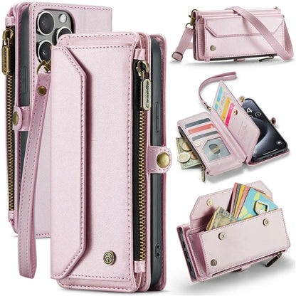 CASEME C36 Series For iPhone 15 Pro Max Case Leather Phone Cover with Crossbody Strap 10 Card Holder Bag