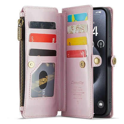 CASEME C36 Series For iPhone 15 Pro Max Case Leather Phone Cover with Crossbody Strap 10 Card Holder Bag
