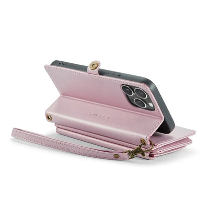 CASEME C36 Series For iPhone 15 Pro Max Case Leather Phone Cover with Crossbody Strap 10 Card Holder Bag