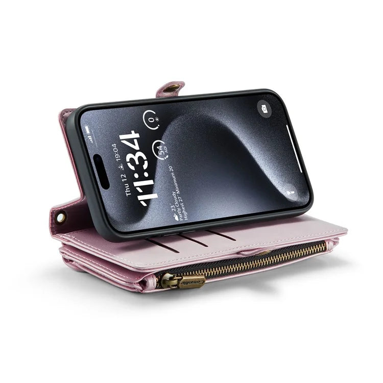 CASEME C36 Series For iPhone 15 Pro Max Case Leather Phone Cover with Crossbody Strap 10 Card Holder Bag