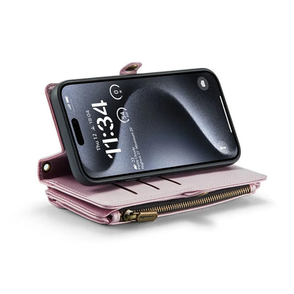 CASEME C36 Series For iPhone 15 Pro Max Case Leather Phone Cover with Crossbody Strap 10 Card Holder Bag