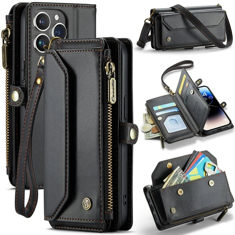 CASEME C36 Series For iPhone 14 Pro Case 7 Card Holder Leather Phone Cover RFID Blocking