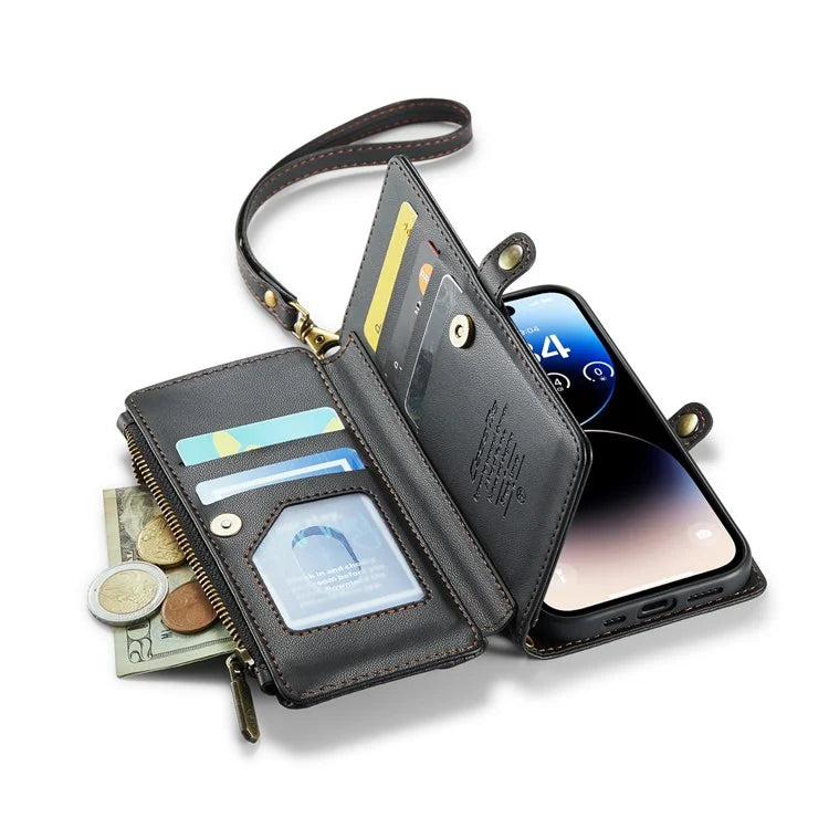 CASEME C36 Series For iPhone 14 Pro Case 7 Card Holder Leather Phone Cover RFID Blocking