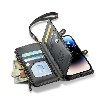 CASEME C36 Series For iPhone 14 Pro Case 7 Card Holder Leather Phone Cover RFID Blocking