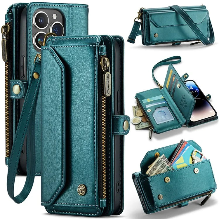 CASEME C36 Series For iPhone 14 Pro Case 7 Card Holder Leather Phone Cover RFID Blocking
