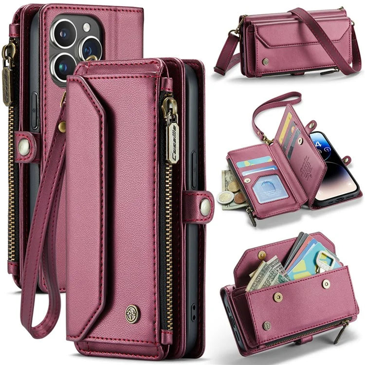 CASEME C36 Series For iPhone 14 Pro Case 7 Card Holder Leather Phone Cover RFID Blocking