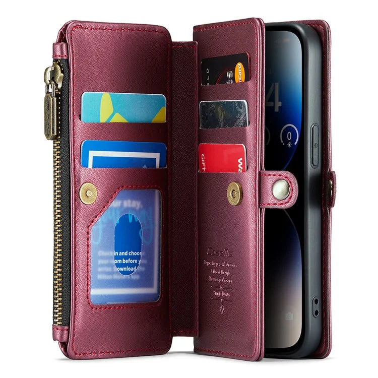 CASEME C36 Series For iPhone 14 Pro Case 7 Card Holder Leather Phone Cover RFID Blocking