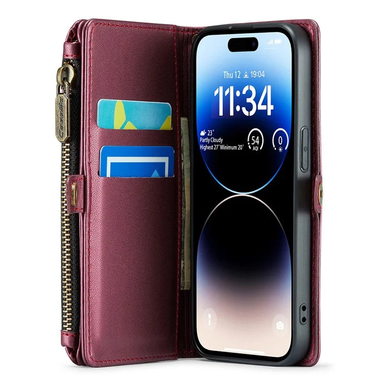 CASEME C36 Series For iPhone 14 Pro Case 7 Card Holder Leather Phone Cover RFID Blocking
