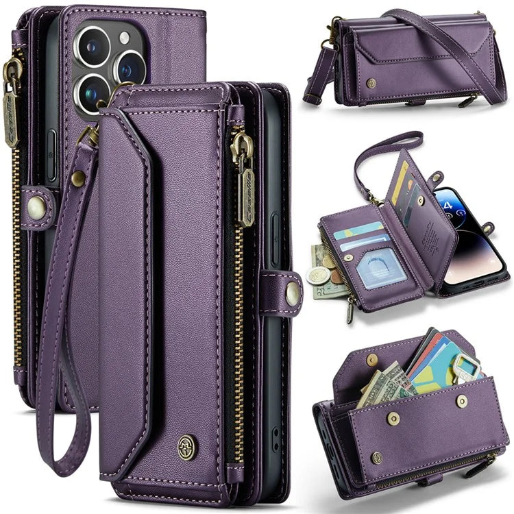 CASEME C36 Series For iPhone 14 Pro Case 7 Card Holder Leather Phone Cover RFID Blocking