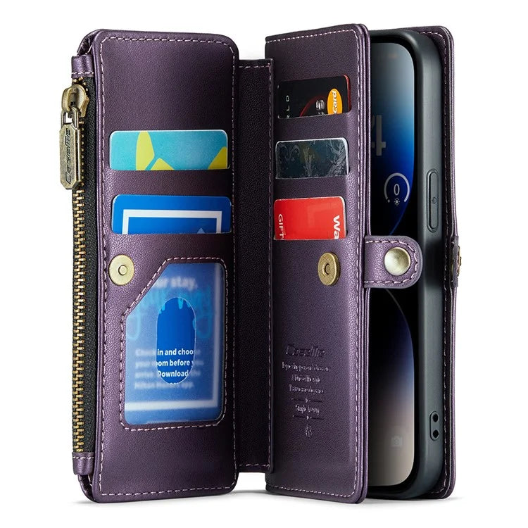 CASEME C36 Series For iPhone 14 Pro Case 7 Card Holder Leather Phone Cover RFID Blocking