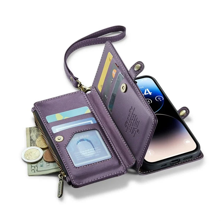 CASEME C36 Series For iPhone 14 Pro Case 7 Card Holder Leather Phone Cover RFID Blocking