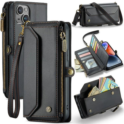 CASEME C36 Series For iPhone 14 Plus Crossbody Case Zipper Wallet Leather Phone Cover