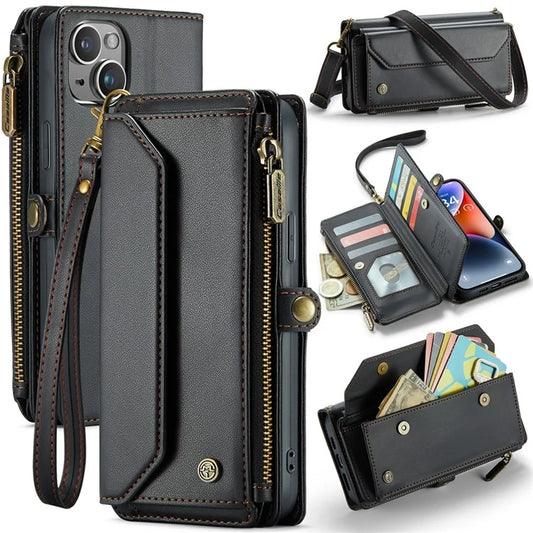 CASEME C36 Series For iPhone 14 Plus Crossbody Case Zipper Wallet Leather Phone Cover