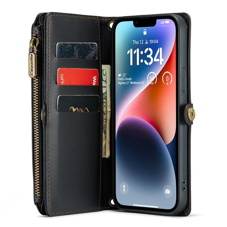 CASEME C36 Series For iPhone 14 Plus Crossbody Case Zipper Wallet Leather Phone Cover