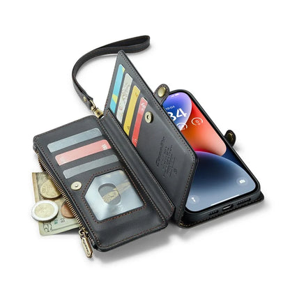 CASEME C36 Series For iPhone 14 Plus Crossbody Case Zipper Wallet Leather Phone Cover