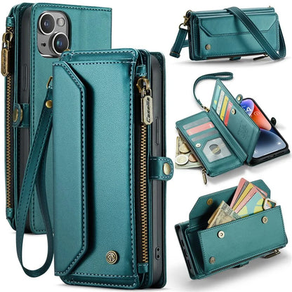 CASEME C36 Series For iPhone 14 Plus Crossbody Case Zipper Wallet Leather Phone Cover