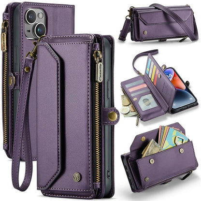 CASEME C36 Series For iPhone 14 Plus Crossbody Case Zipper Wallet Leather Phone Cover