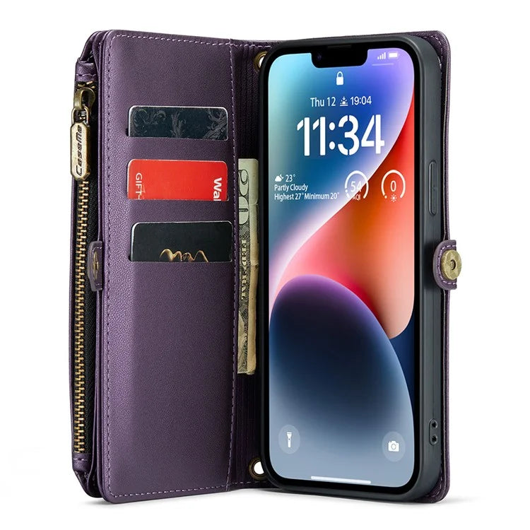 CASEME C36 Series For iPhone 14 Plus Crossbody Case Zipper Wallet Leather Phone Cover