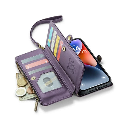 CASEME C36 Series For iPhone 14 Plus Crossbody Case Zipper Wallet Leather Phone Cover