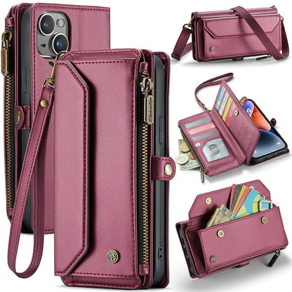 CASEME C36 Series For iPhone 14 Plus Crossbody Case Zipper Wallet Leather Phone Cover