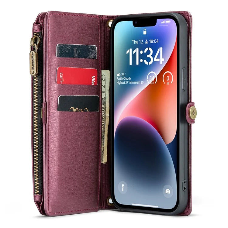 CASEME C36 Series For iPhone 14 Plus Crossbody Case Zipper Wallet Leather Phone Cover