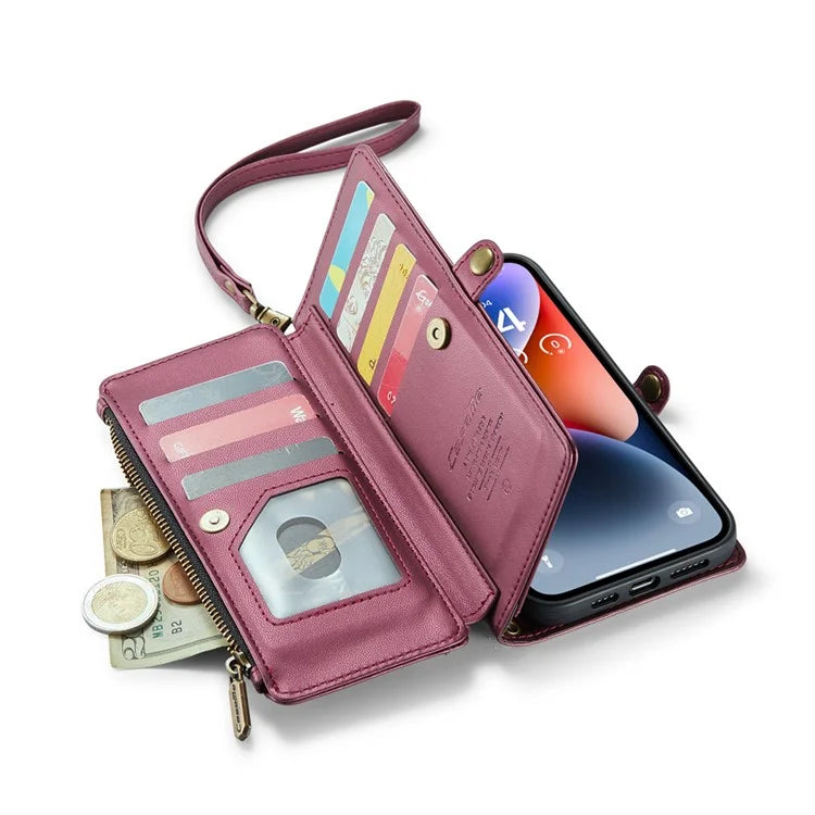 CASEME C36 Series For iPhone 14 Plus Crossbody Case Zipper Wallet Leather Phone Cover