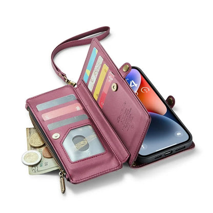 CASEME C36 Series For iPhone 14 Plus Crossbody Case Zipper Wallet Leather Phone Cover