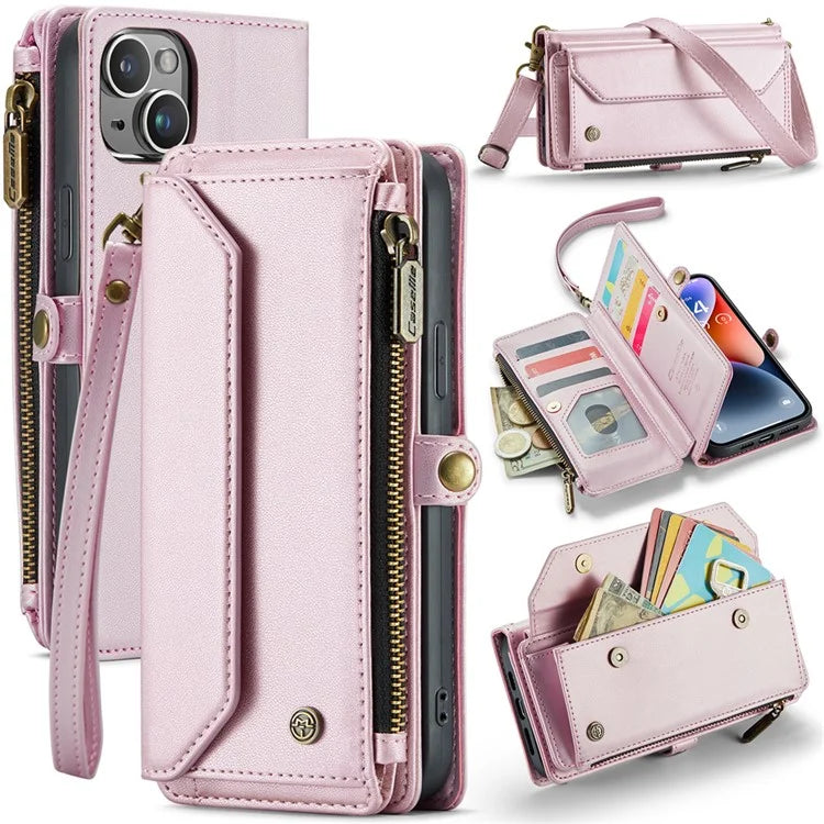 CASEME C36 Series For iPhone 14 Plus Crossbody Case Zipper Wallet Leather Phone Cover