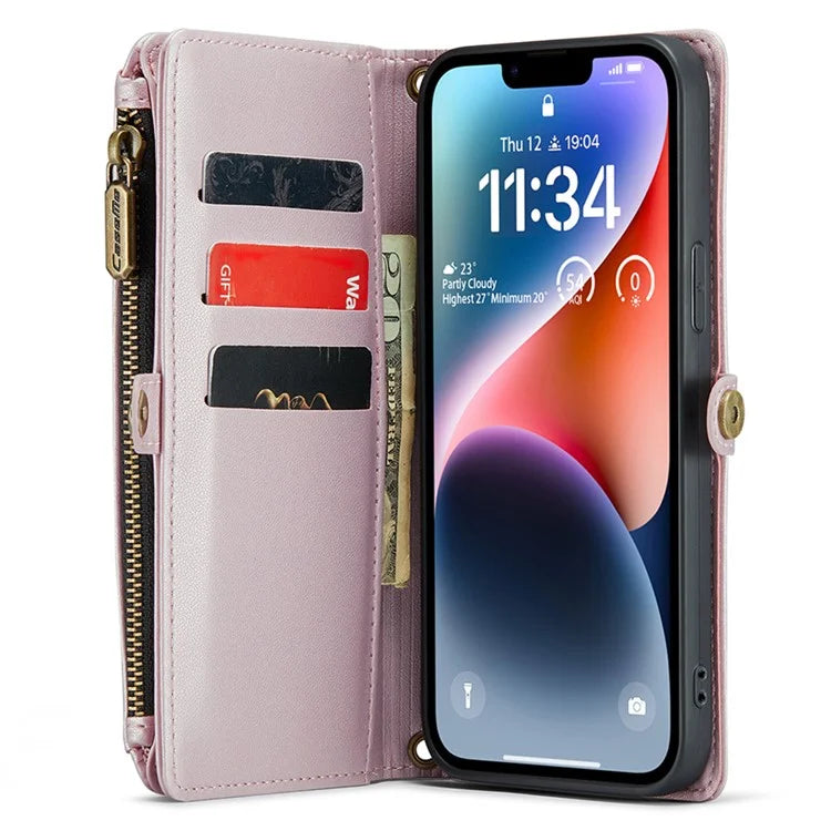 CASEME C36 Series For iPhone 14 Plus Crossbody Case Zipper Wallet Leather Phone Cover