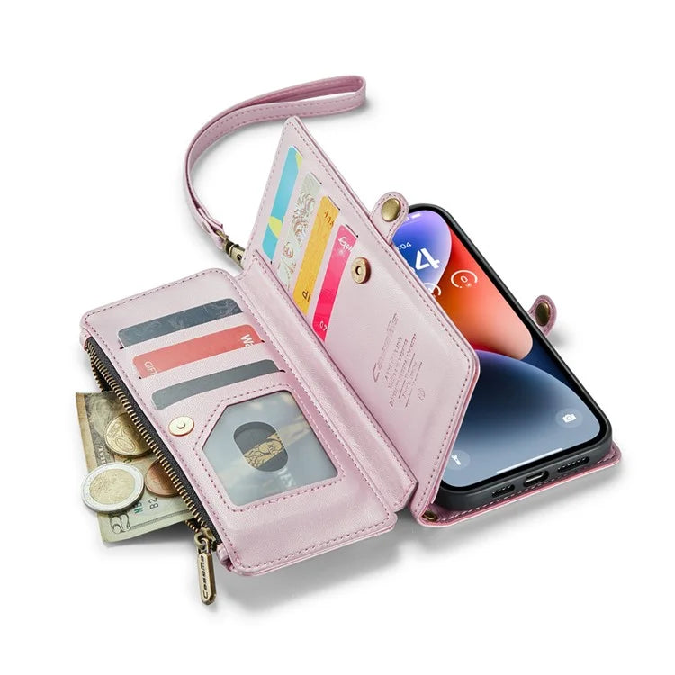 CASEME C36 Series For iPhone 14 Plus Crossbody Case Zipper Wallet Leather Phone Cover