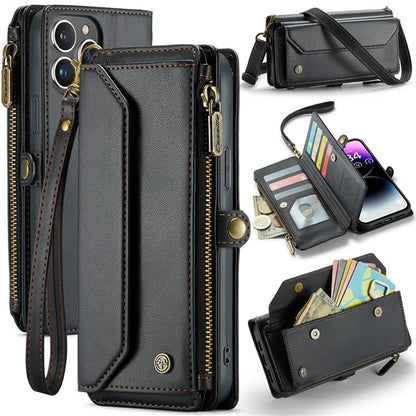 CASEME C36 Series For iPhone 14 Pro Max Case Handbag Zipper Pocket Flip Stand Leather Phone Cover