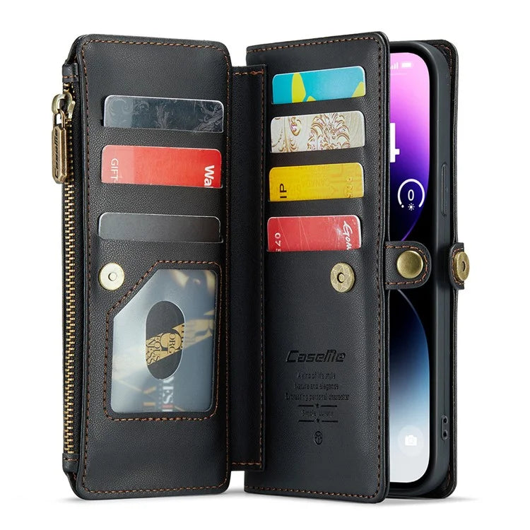 CASEME C36 Series For iPhone 14 Pro Max Case Handbag Zipper Pocket Flip Stand Leather Phone Cover