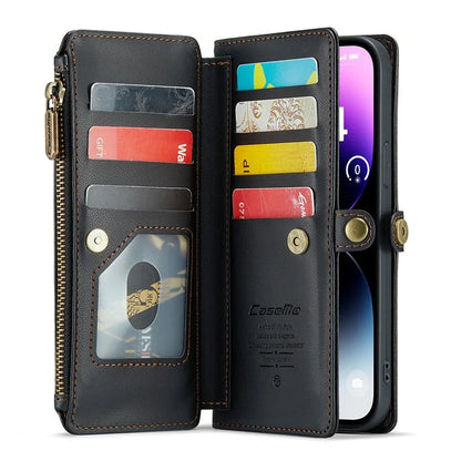 CASEME C36 Series For iPhone 14 Pro Max Case Handbag Zipper Pocket Flip Stand Leather Phone Cover