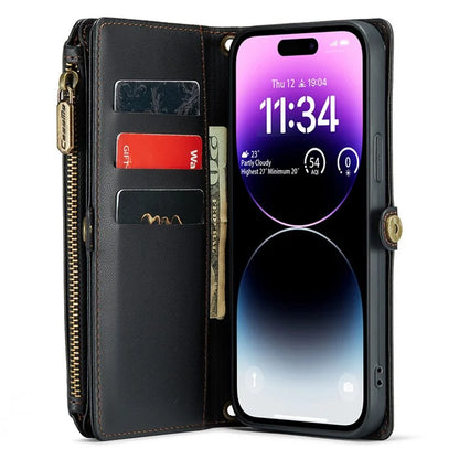 CASEME C36 Series For iPhone 14 Pro Max Case Handbag Zipper Pocket Flip Stand Leather Phone Cover