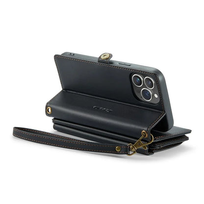 CASEME C36 Series For iPhone 14 Pro Max Case Handbag Zipper Pocket Flip Stand Leather Phone Cover