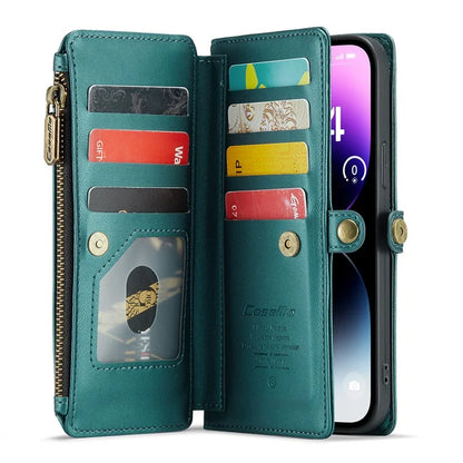CASEME C36 Series For iPhone 14 Pro Max Case Handbag Zipper Pocket Flip Stand Leather Phone Cover