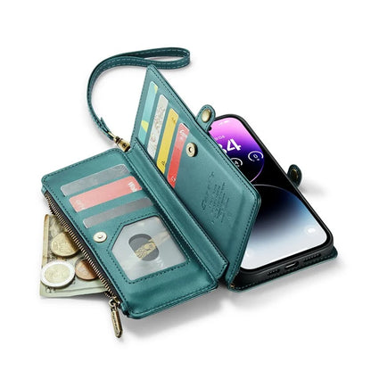 CASEME C36 Series For iPhone 14 Pro Max Case Handbag Zipper Pocket Flip Stand Leather Phone Cover