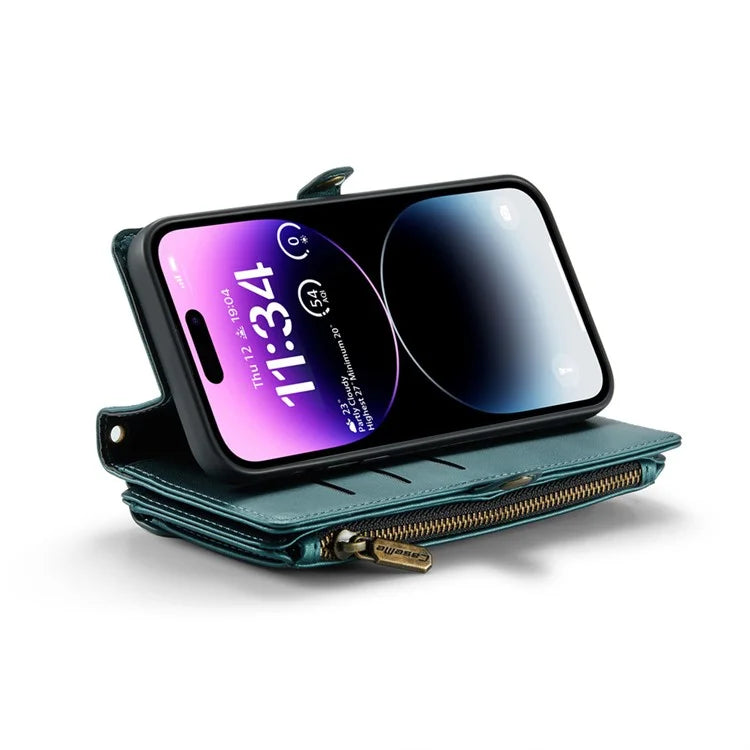 CASEME C36 Series For iPhone 14 Pro Max Case Handbag Zipper Pocket Flip Stand Leather Phone Cover