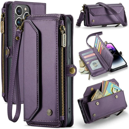 CASEME C36 Series For iPhone 14 Pro Max Case Handbag Zipper Pocket Flip Stand Leather Phone Cover